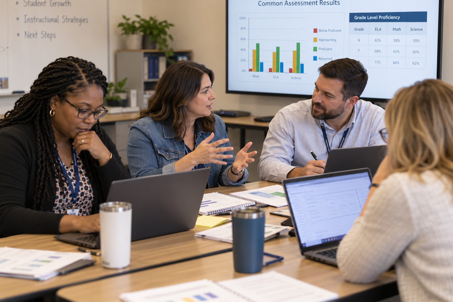 Educator reviewing mathematics analysis and reporting data